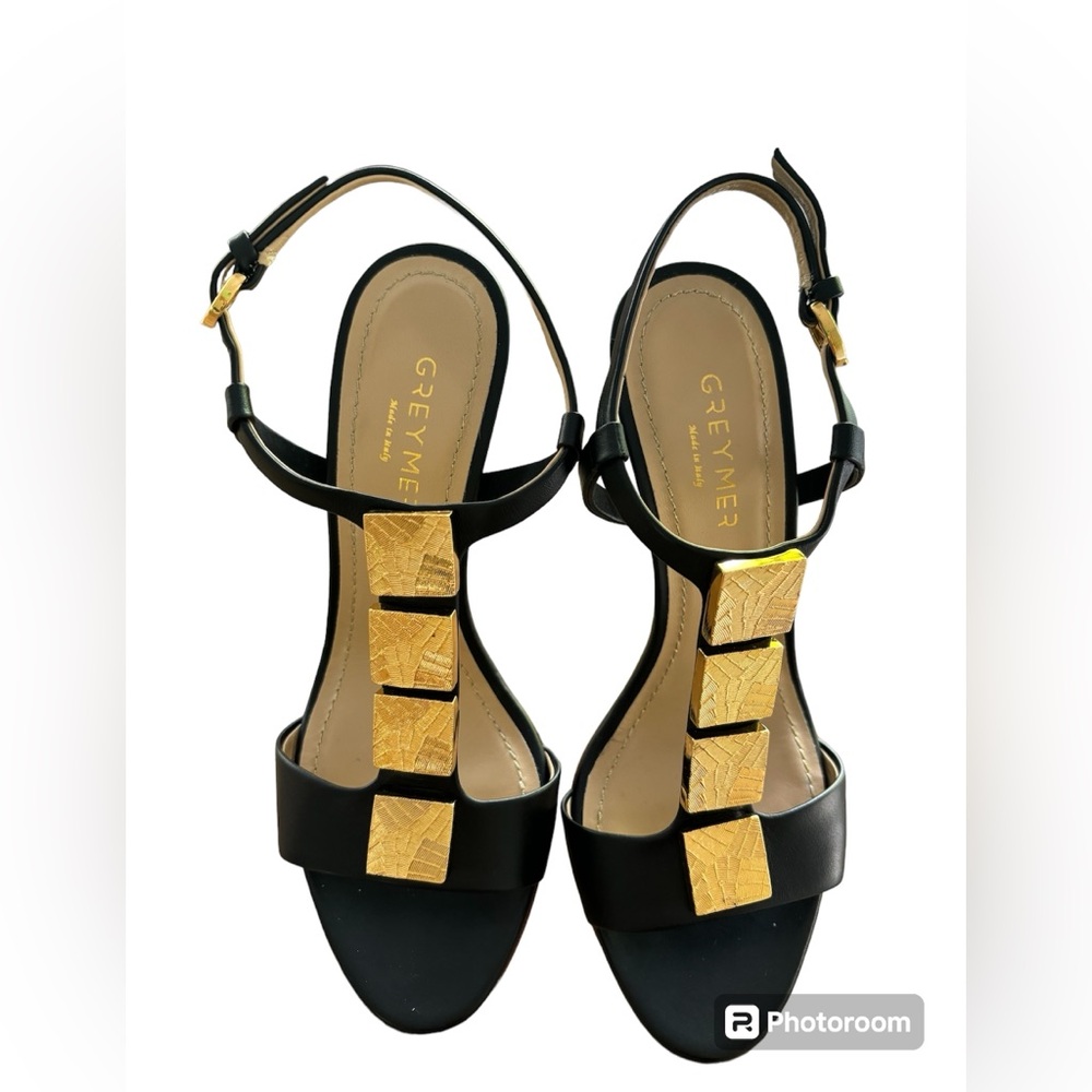 GREYMER, NEW heels black and gold size 37